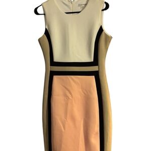 Calvin Klein Cream and Peach Colorblock Midi Dress
